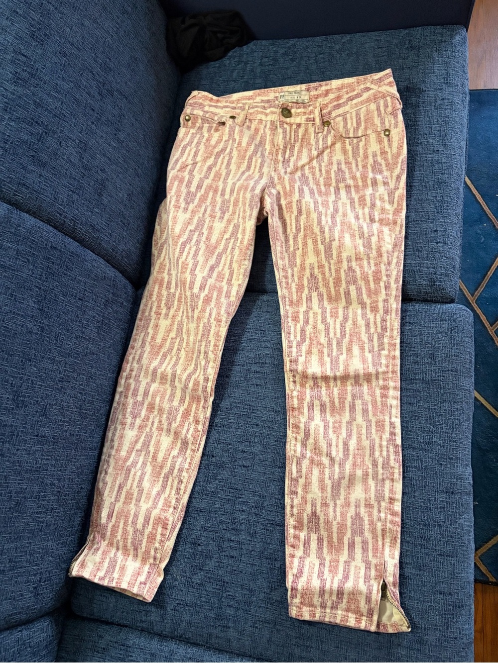 Free People Pink Cream Patterned Skinny Jeans